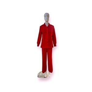 VTG 70s Vera Neumann red poly two piece pant suit
